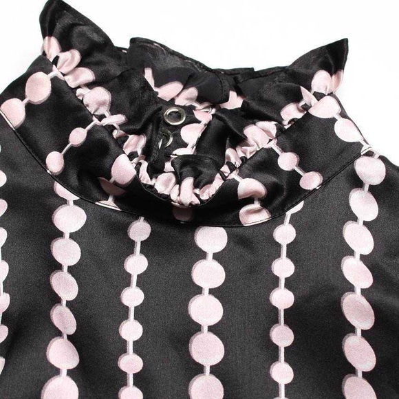 Kate Spade 100% Silk Pearl Strands Print High Ruffle Neck Snap Midi Dress - Picture 9 of 12